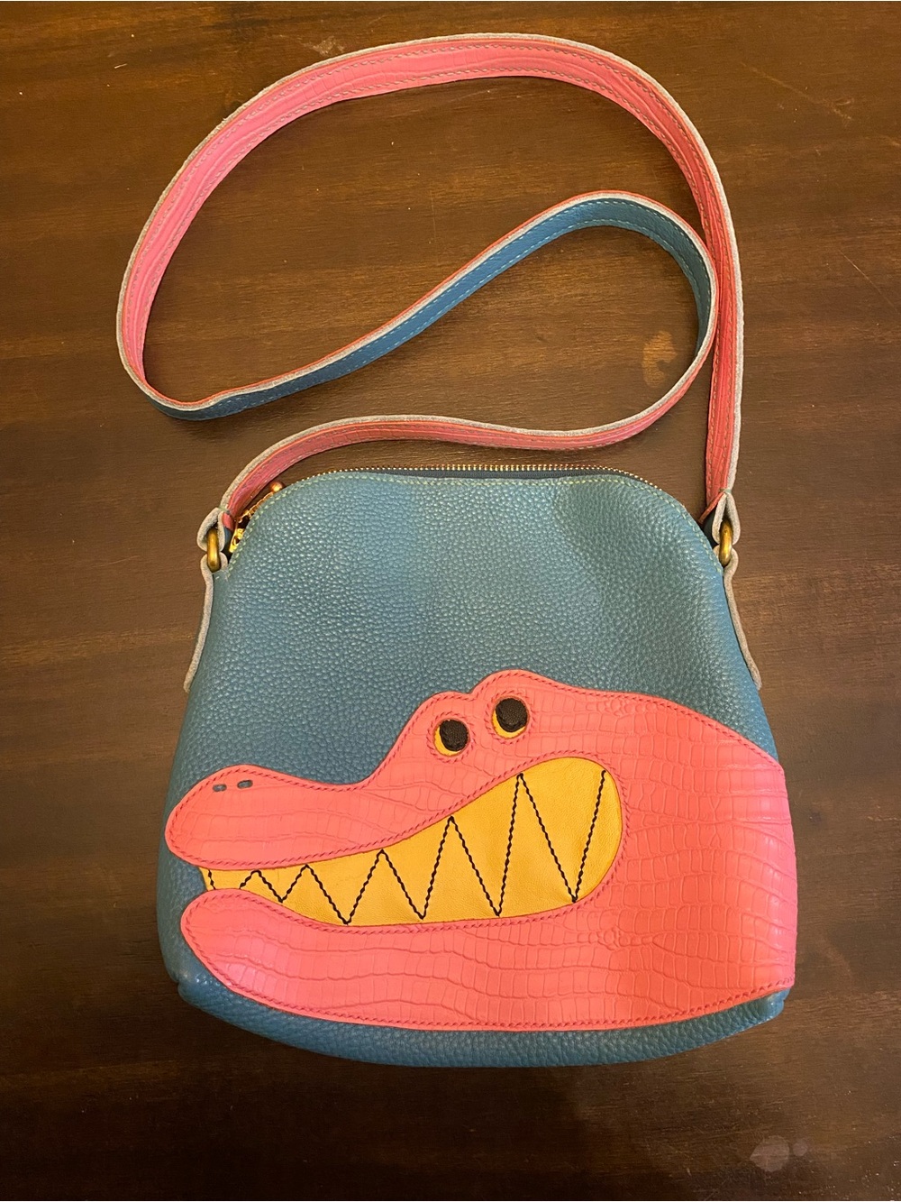 Unique Blue and Pink Alligator Crossbody Bag - Picture 6 of 6
